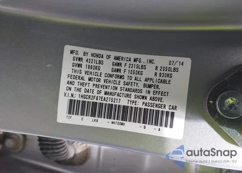 2014 Honda Accord Ex-L from USA, damaged, VIN 1HGCR2F87EA275217